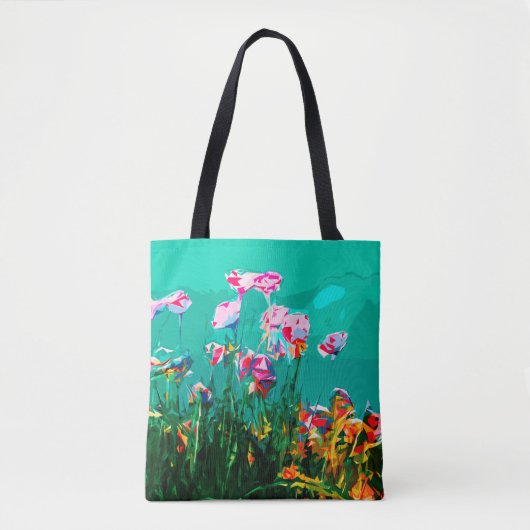 Abstract bloemschilderij blauwgroen roze sinaasapp tote bag (Voorkant)