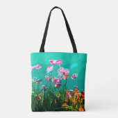 Abstract bloemschilderij blauwgroen roze sinaasapp tote bag (Achterkant)