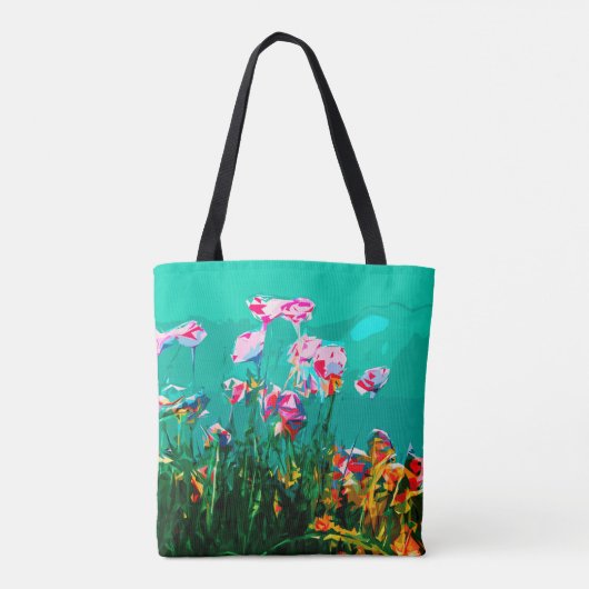 Abstract bloemschilderij blauwgroen roze sinaasapp tote bag (Achterkant)