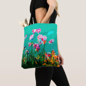 Abstract bloemschilderij blauwgroen roze sinaasapp tote bag (Dichtbij)