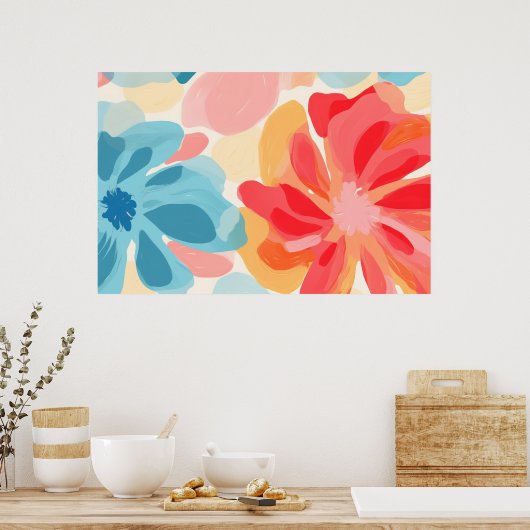 Abstract bloemschilderij poster (Keuken)