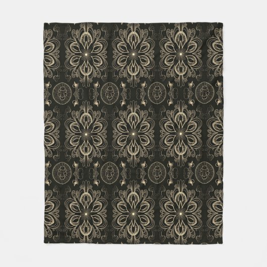 Abstract bloemzwart en goud fleece deken (Voorkant)