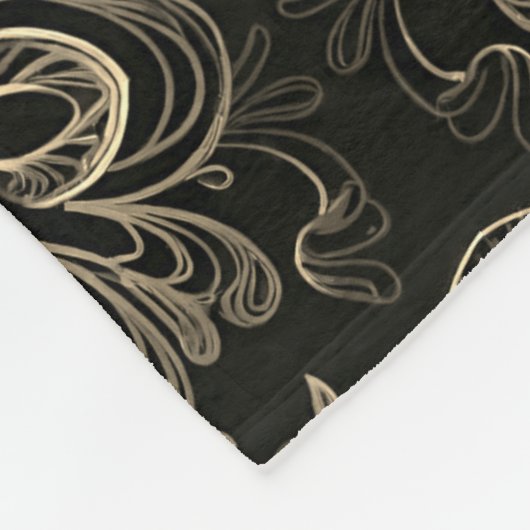 Abstract bloemzwart en goud fleece deken (Hoek)