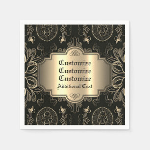 Abstract bloemzwart en goud servet