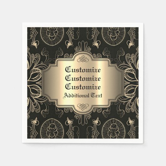 Abstract bloemzwart en goud servet (Voorkant)