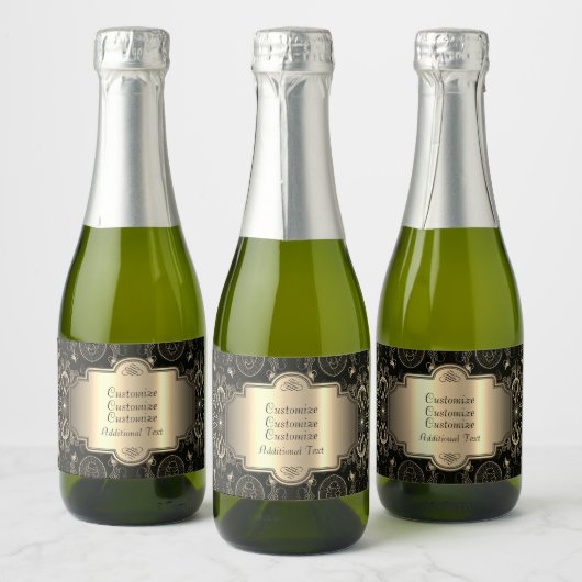 Abstract bloemzwart en goud sparkling wijnetiket (Flessen)