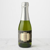 Abstract bloemzwart en goud sparkling wijnetiket (Voorkant)