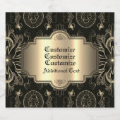 Abstract bloemzwart en goud sparkling wijnetiket (Enkel label)