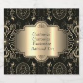 Abstract bloemzwart en goud sparkling wijnetiket (Enkel label)