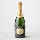 Abstract bloemzwart en goud sparkling wijnetiket (Voorkant)