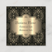 Abstract bloemzwart en goud vierkante visitekaartje (Voorkant)