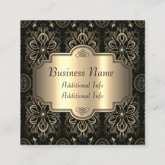 Abstract bloemzwart en goud vierkante visitekaartje (Voorkant)