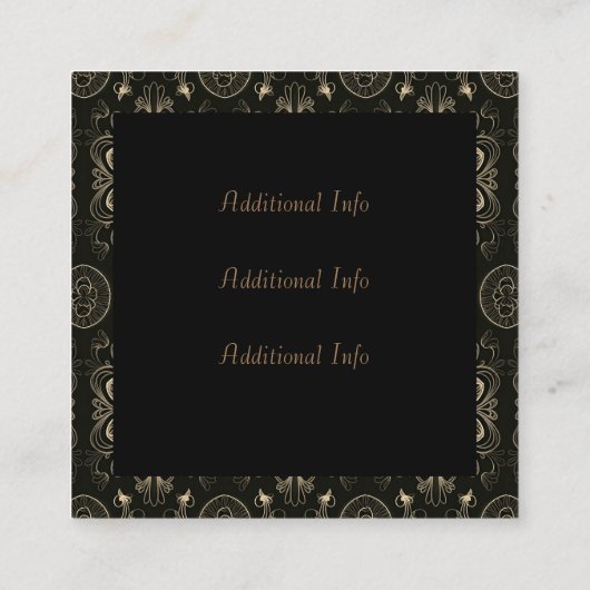 Abstract bloemzwart en goud vierkante visitekaartje (Achterkant)