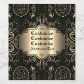 Abstract bloemzwart en goud wijn etiket (Enkel label)