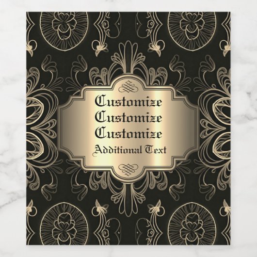 Abstract bloemzwart en goud wijn etiket (Enkel label)