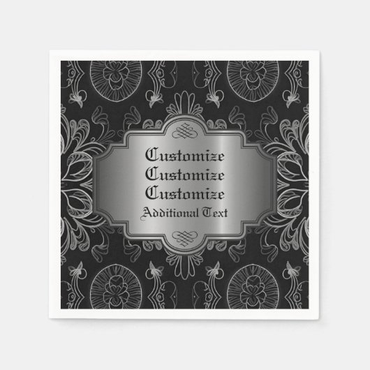 Abstract bloemzwart en zilver servet (Voorkant)