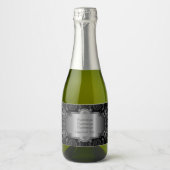 Abstract bloemzwart en zilver sparkling wijnetiket (Voorkant)