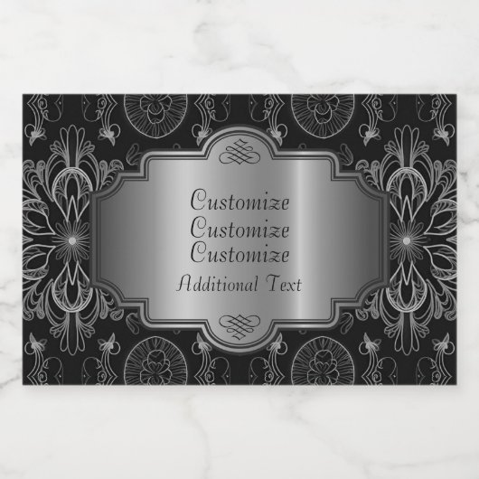 Abstract bloemzwart en zilver sparkling wijnetiket (Enkel label)