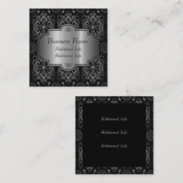 Abstract bloemzwart en zilver vierkante visitekaartje