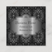 Abstract bloemzwart en zilver vierkante visitekaartje (Voorkant)