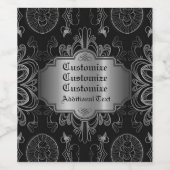 Abstract bloemzwart en zilver wijn etiket (Enkel label)