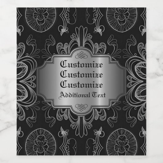 Abstract bloemzwart en zilver wijn etiket (Enkel label)