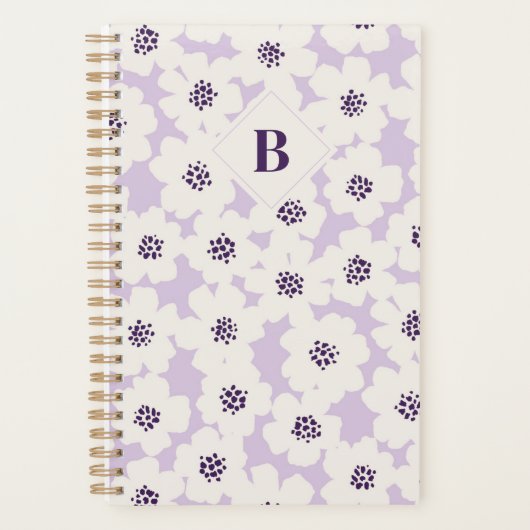 Abstract blokvormig bloemenlavendelmonogram planner (Voorkant)