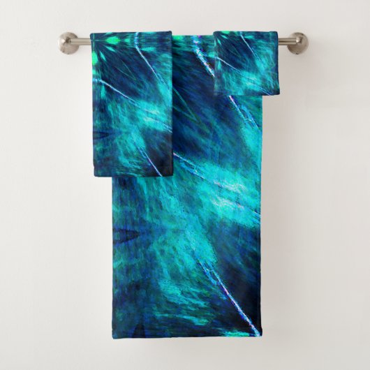 Abstract Bloom Aqua en Blauw Fractal Design Bad Handdoek (Insitu)
