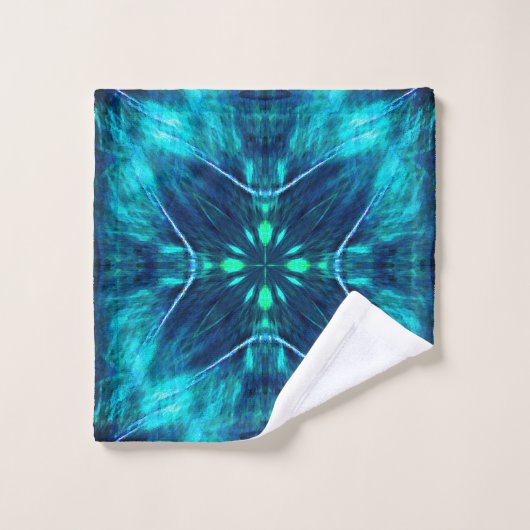 Abstract Bloom Aqua en Blauw Fractal Design Bad Handdoek (Wasdoekje)