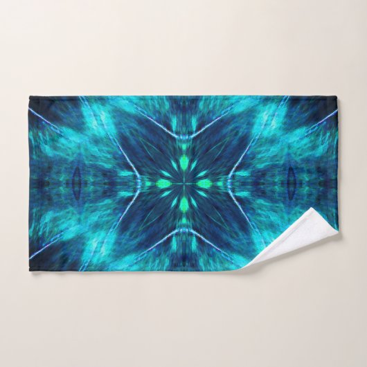 Abstract Bloom Aqua en Blauw Fractal Design Bad Handdoek (Handdoek)