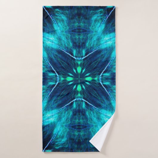Abstract Bloom Aqua en Blauw Fractal Design Badhanddoek (Badhanddoek)