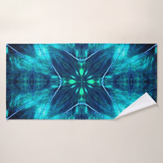 Abstract Bloom Aqua en Blauw Fractal Design Badhanddoek (Badhanddoek)