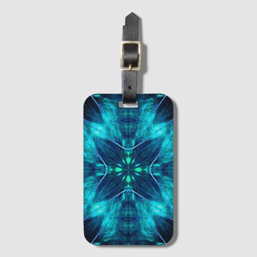 Abstract Bloom Aqua en Blauw Fractal Design Bagagelabel (Voorkant (verticaal))