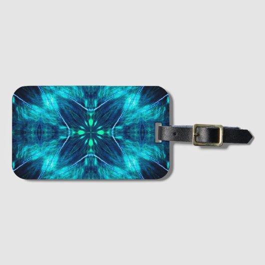 Abstract Bloom Aqua en Blauw Fractal Design Bagagelabel (Voorkant (horizontaal))