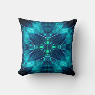 Abstract Bloom Aqua en Blauw Fractal Design Kussen