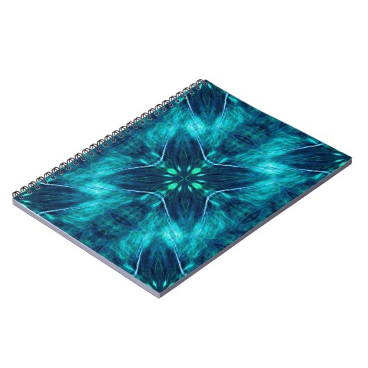 Abstract Bloom Aqua en Blauw Fractal Design Notitieboek (Linkerzijde)