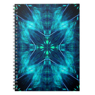 Abstract Bloom Aqua en Blauw Fractal Design Notitieboek
