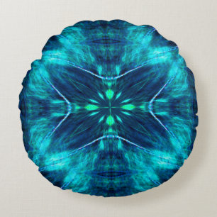 Abstract Bloom Aqua en Blauw Fractal Design Rond Kussen