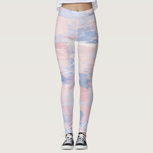 Abstract Blozen en Blauwe Verfstreken Leggings (Voorkant)