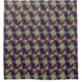 Abstract blue and gold wave geometric pattern 1299 douchegordijn