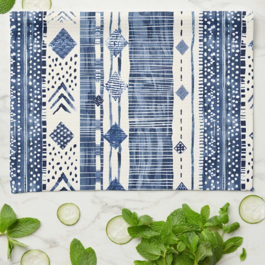 Abstract Blue And White Pattern Theedoek (Gevouwen)