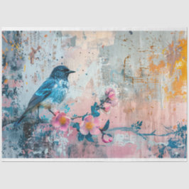 Abstract Blue Bird op een ledemaat Achtergrond Dec Tissuepapier
