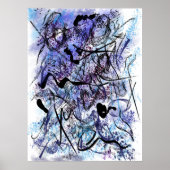 Abstract Blue Black Brushstrokes Splashes Wall Art Poster (Voorkant)