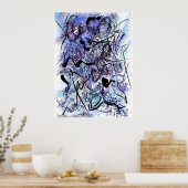 Abstract Blue Black Brushstrokes Splashes Wall Art Poster (Keuken)