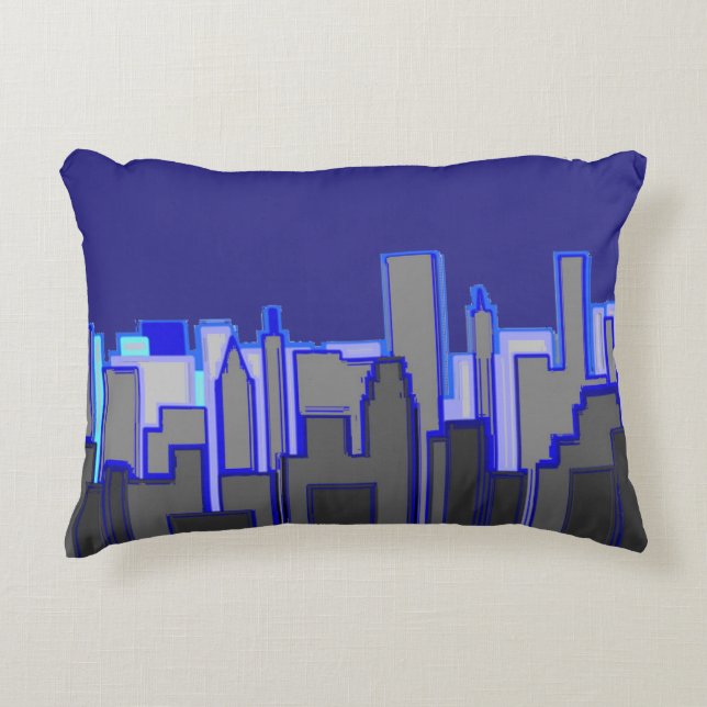 Abstract Blue City Skyline Art Accent Kussen (Voorkant)
