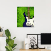 Abstract blue electric guitar w/green background poster (Thuiskantoor)