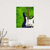 Abstract blue electric guitar w/green background poster (Keuken)