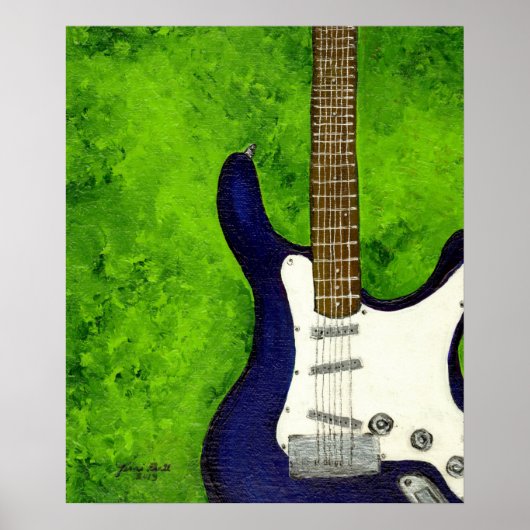 Abstract blue electric guitar w/green background poster (Voorkant)