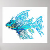 Abstract Blue Fish Tribal Tattoo Poster afdrukken (Voorkant)