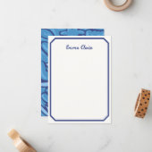 Abstract Blue Floral Patterned Note Card Notitiekaartje (Voorkant / Achterkant in situ)